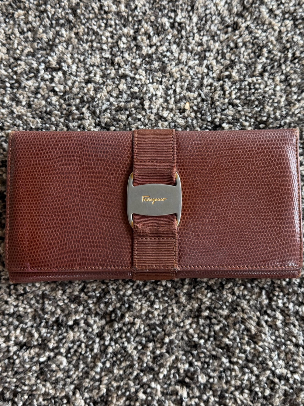 Vintage Salvatore Ferragamo Vara Bow Lizard Embossed Long Wallet